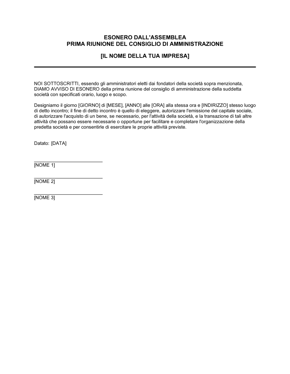 Business-in-a-Box's Verbale riunione consiglio di amministrazione prima