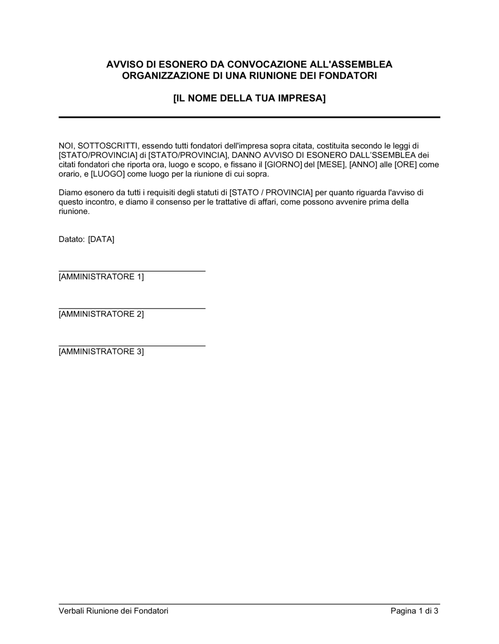 Business-in-a-Box's Verbale riunione dei fondatori