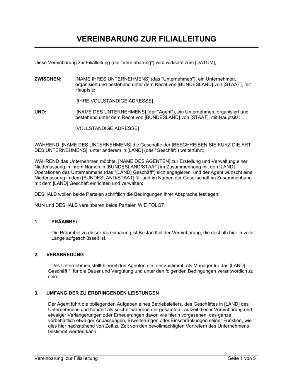 Business-in-a-Box's Vereinbarung zur Filialleitung