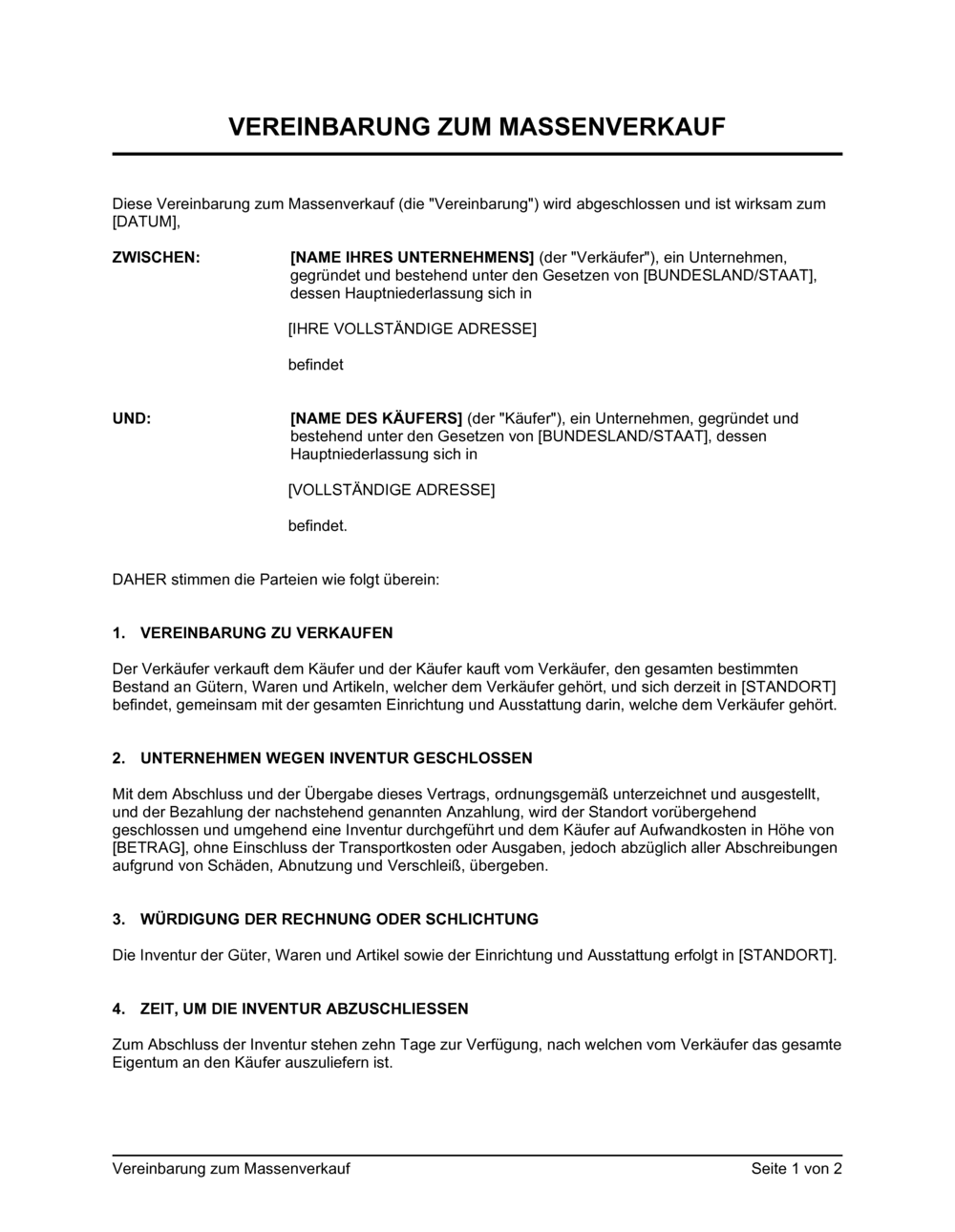 Business-in-a-Box's Vereinbarung zum Massenverkauf