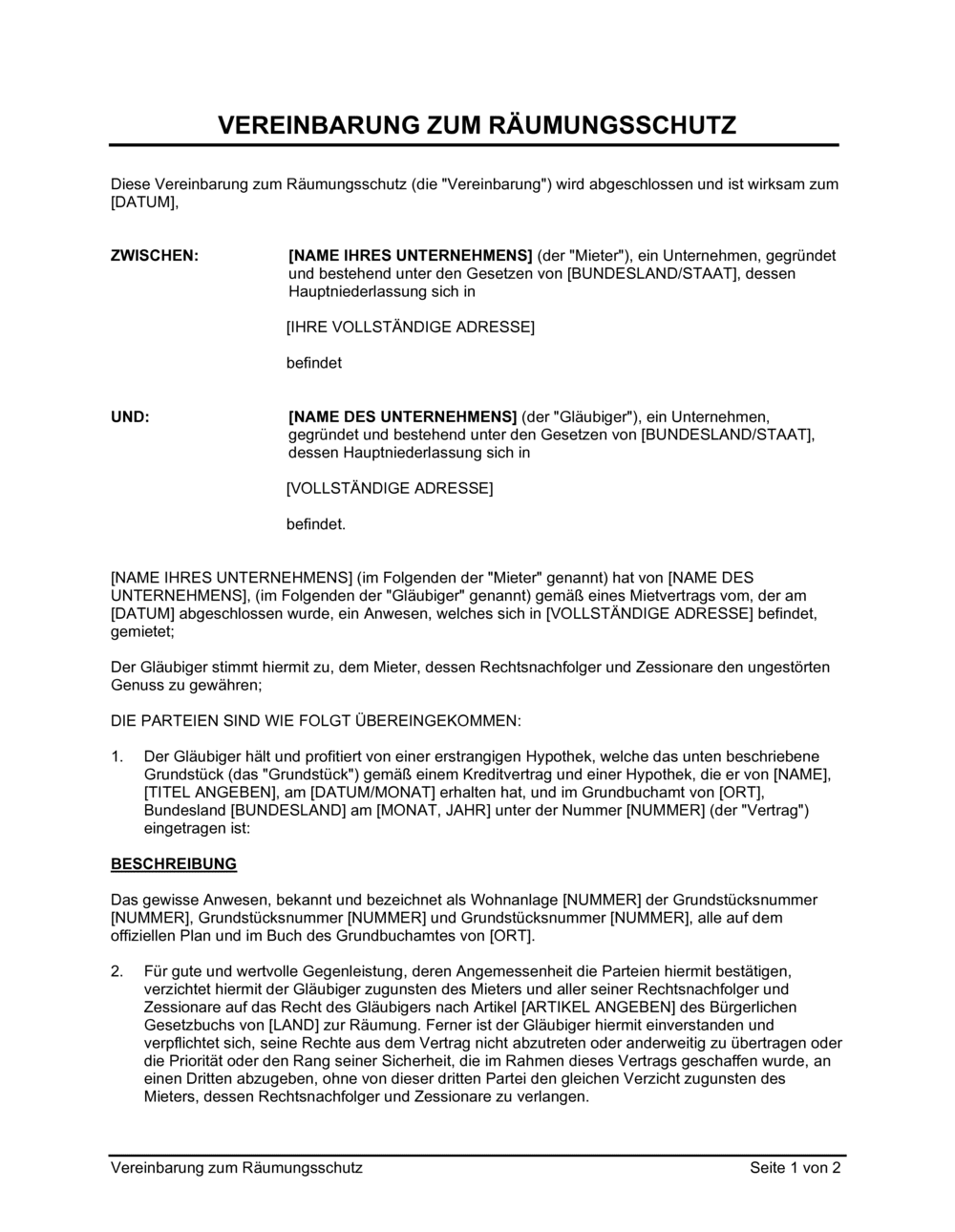 Business-in-a-Box's Vereinbarung zum Räumungsschutz