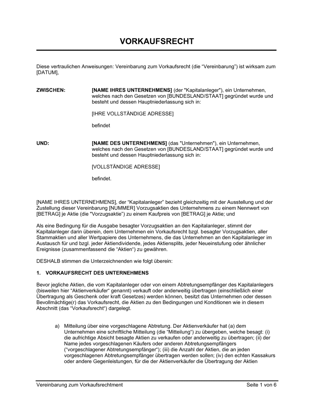 Business-in-a-Box's Vereinbarung zum Vorkaufsrecht