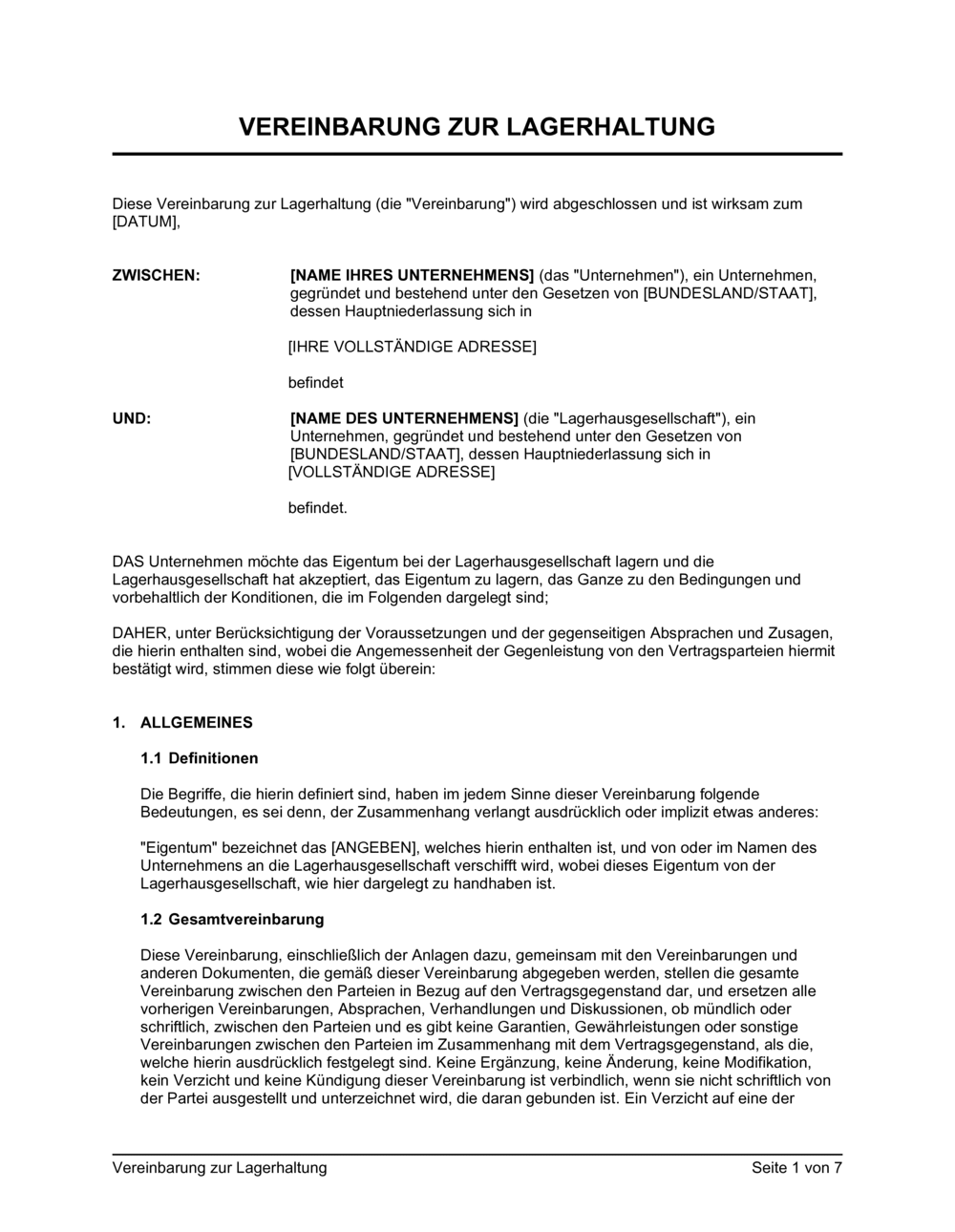 Business-in-a-Box's Vereinbarung zur Lagerhaltung