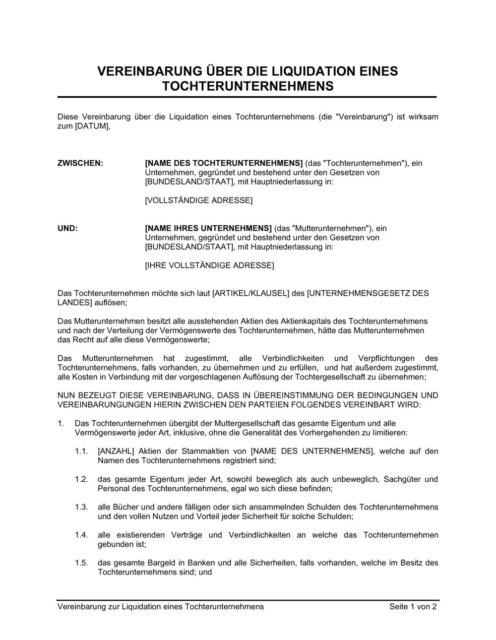 Business-in-a-Box's Vereinbarung zur Liquidation eines Tochterunternehmens