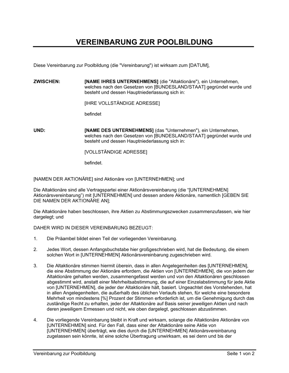 Business-in-a-Box's Vereinbarung zur Poolbildung