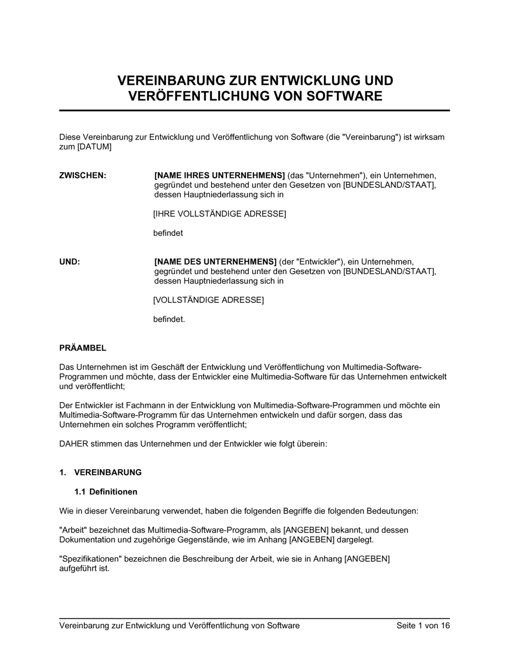 Business-in-a-Box's Vereinbarung zur Software Entwicklung und Veröffentlichung