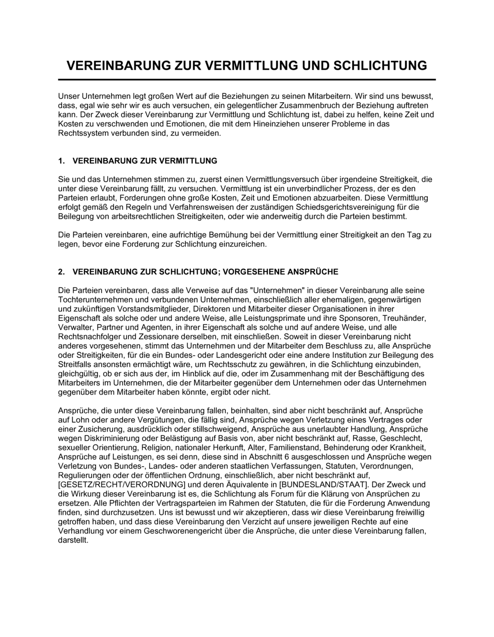 Business-in-a-Box's Vereinbarung zur Vermittlung und Schlichtung