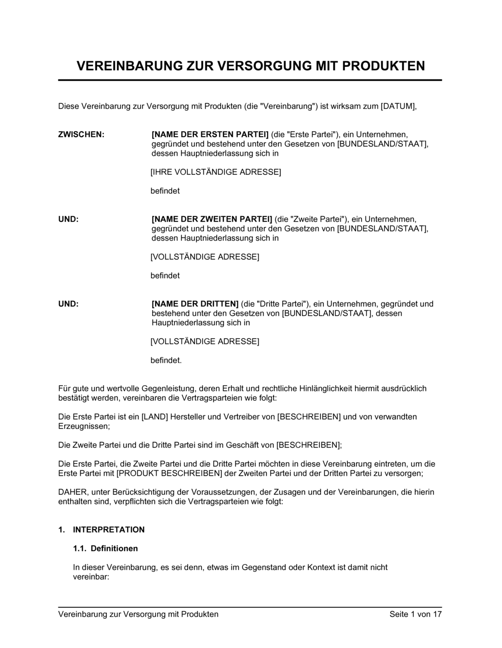 Business-in-a-Box's Vereinbarung zur Versorgung mit Produkten