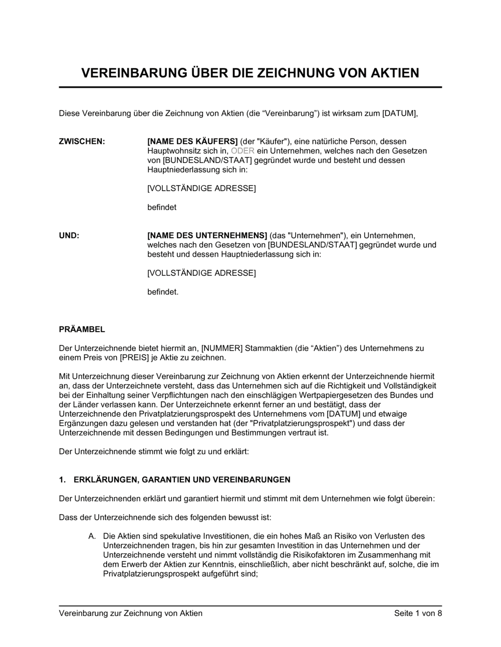 Business-in-a-Box's Vereinbarung zur Zeichnung von Aktien