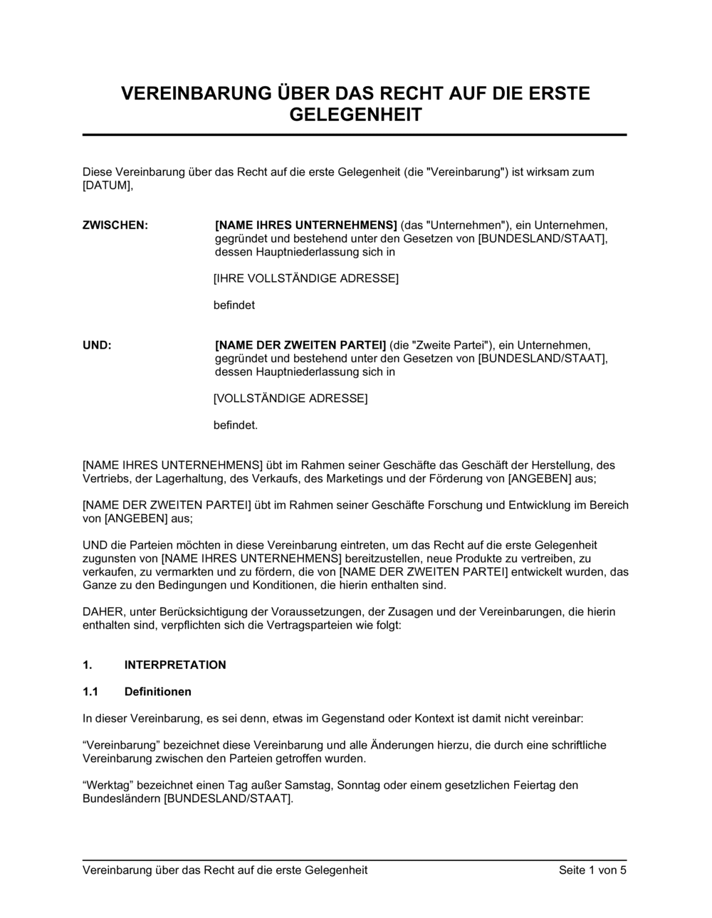 Business-in-a-Box's Vereinbarung über das Recht auf die erste Gelegenheit