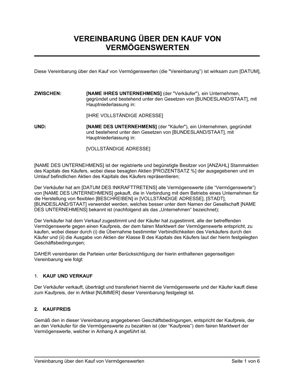 Business-in-a-Box's Vereinbarung über den Kauf von Vermögenswerten