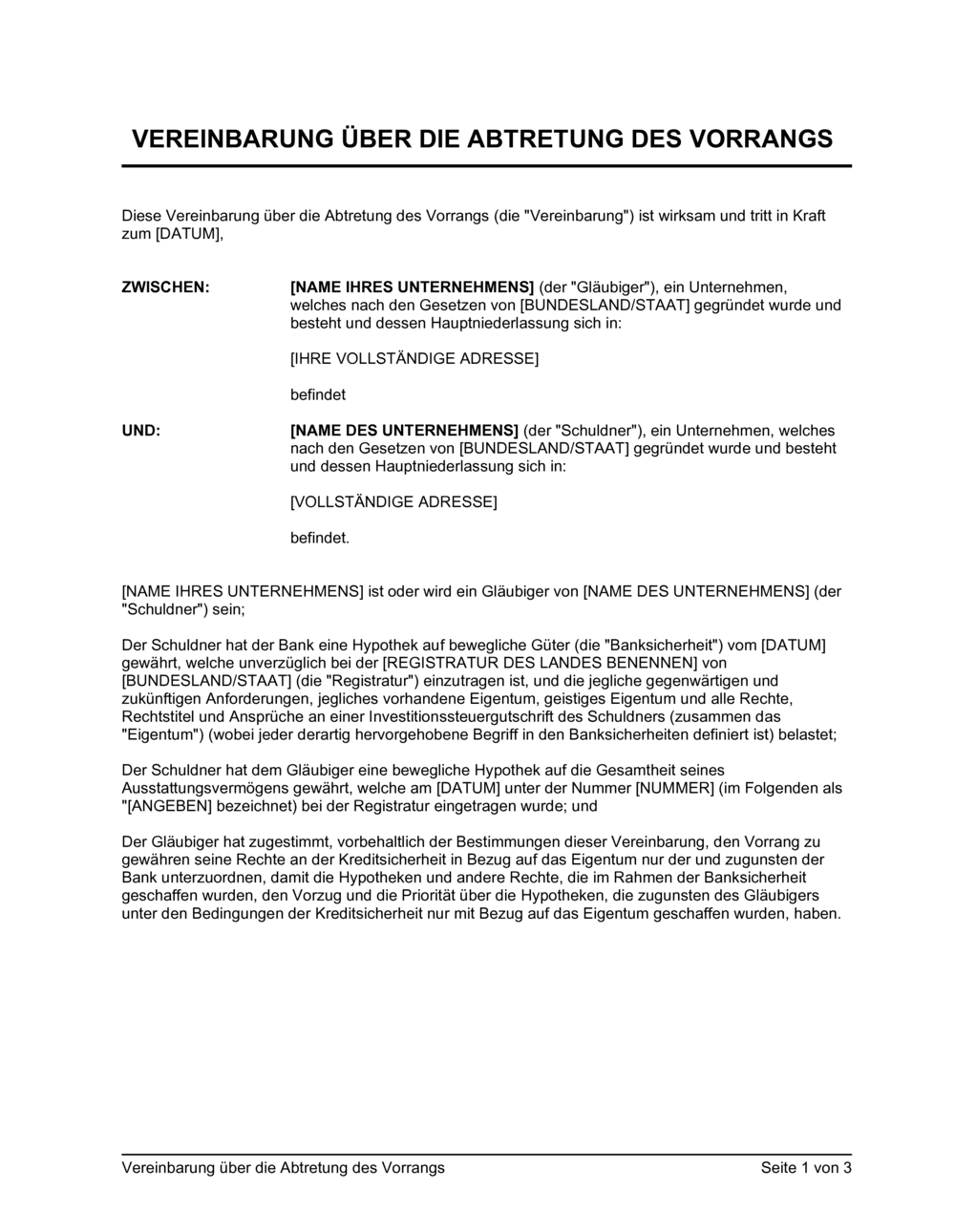 Business-in-a-Box's Vereinbarung über die Abtretung des Vorrangs