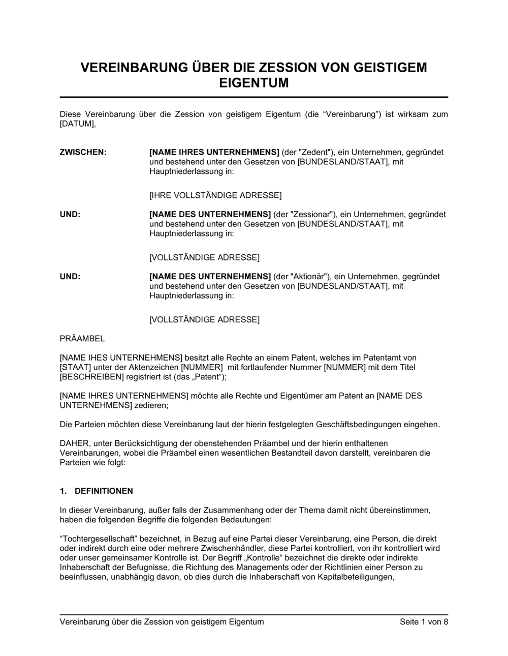 Business-in-a-Box's Vereinbarung über die Zession von geistigem Eigentum