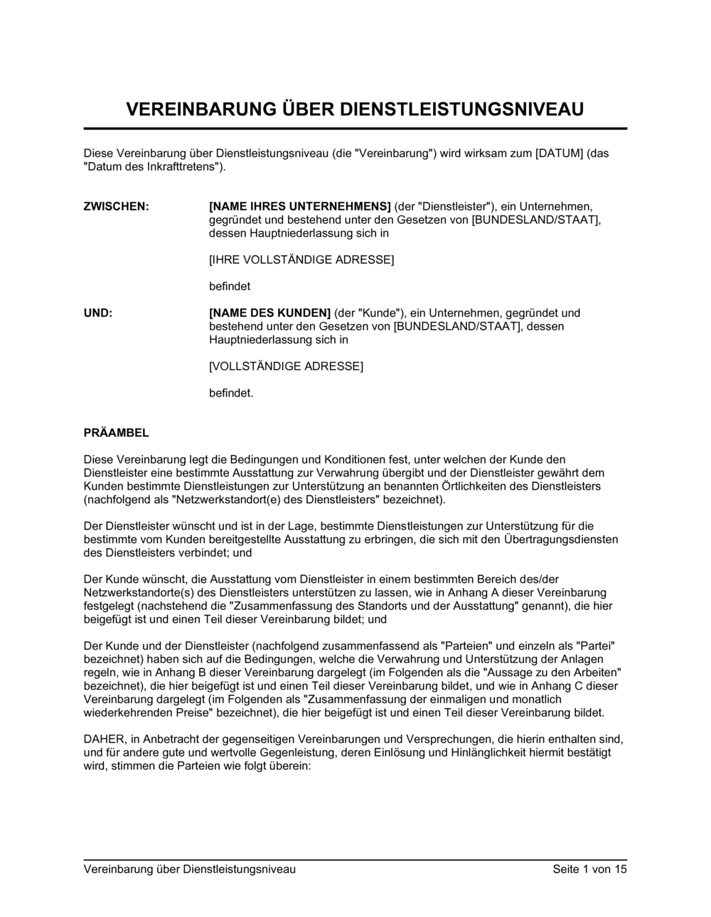 Business-in-a-Box's Vereinbarung über Dienstleistungsniveau