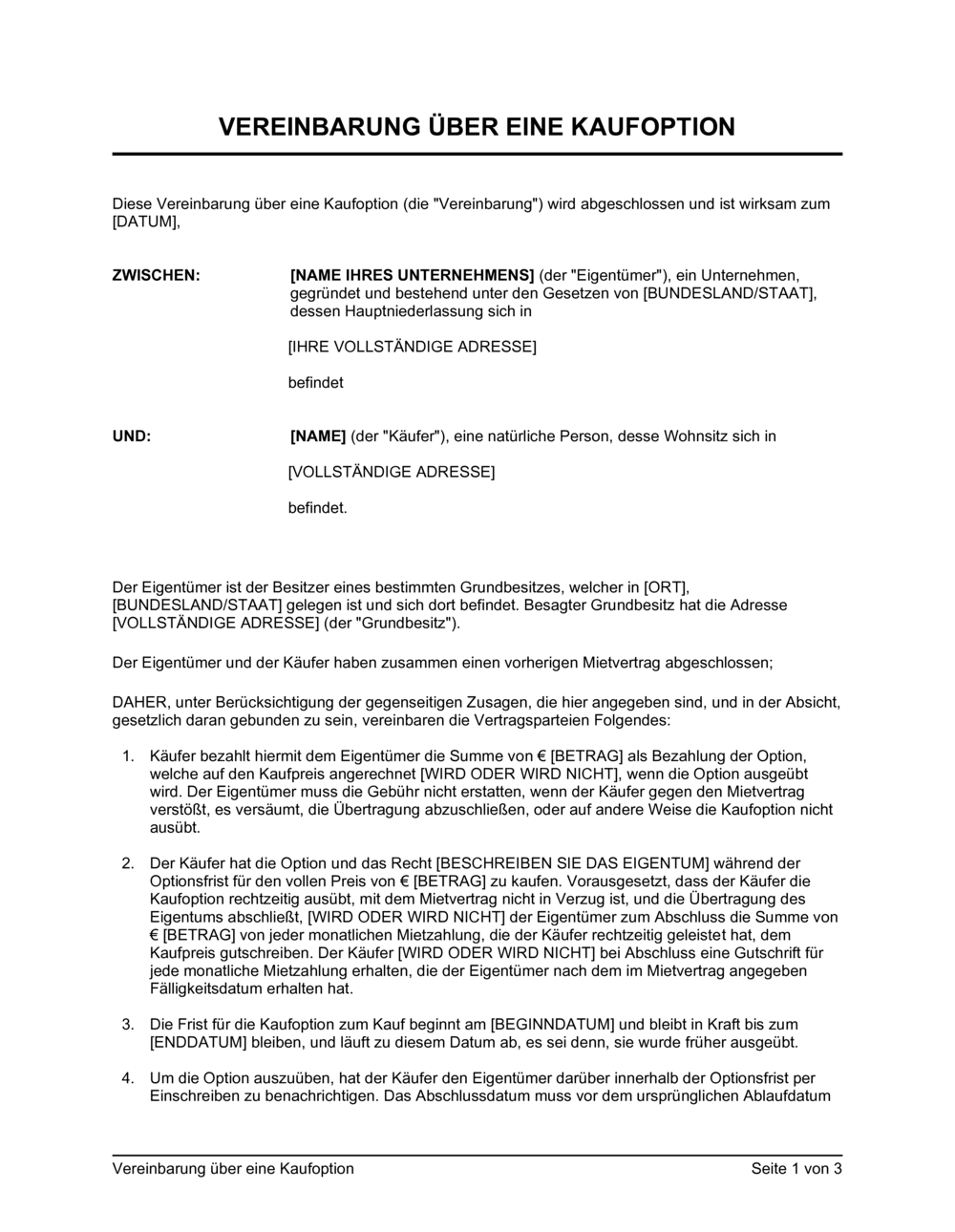 Business-in-a-Box's Vereinbarung über eine Kaufoption