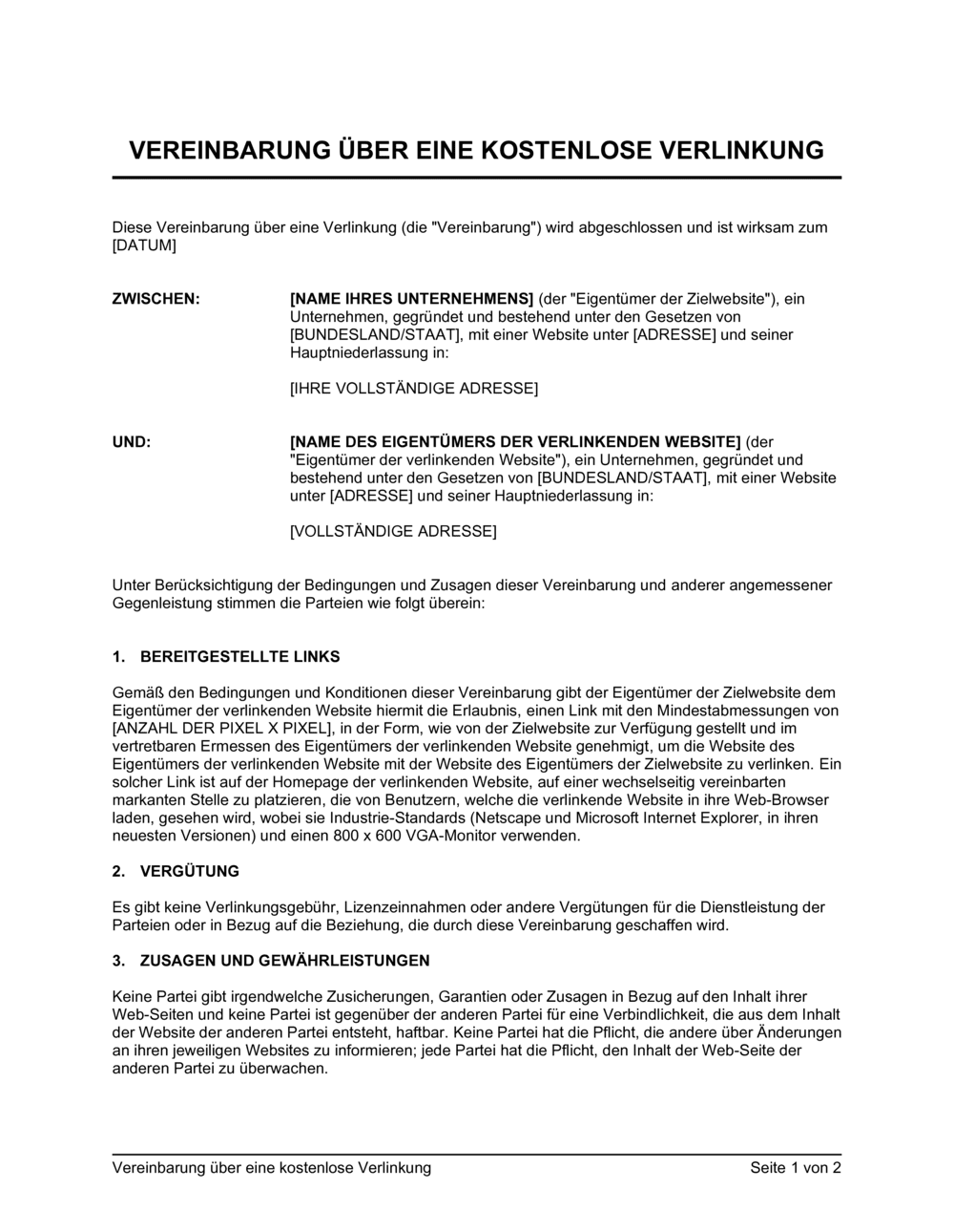 Business-in-a-Box's Vereinbarung über eine kostenlose Verlinkung