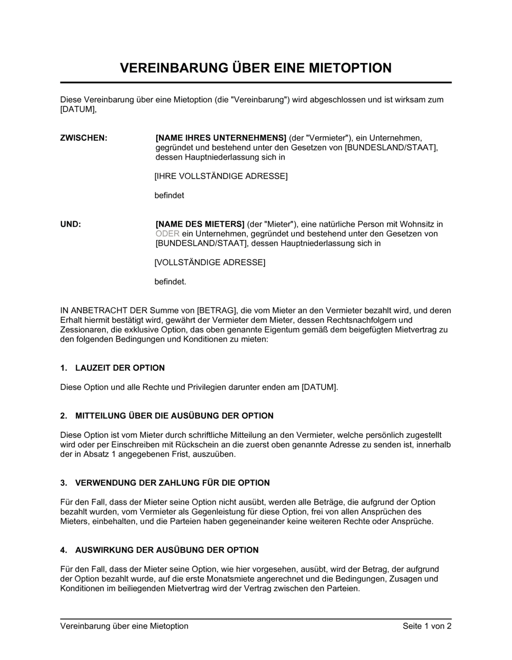 Business-in-a-Box's Vereinbarung über eine Mietoption