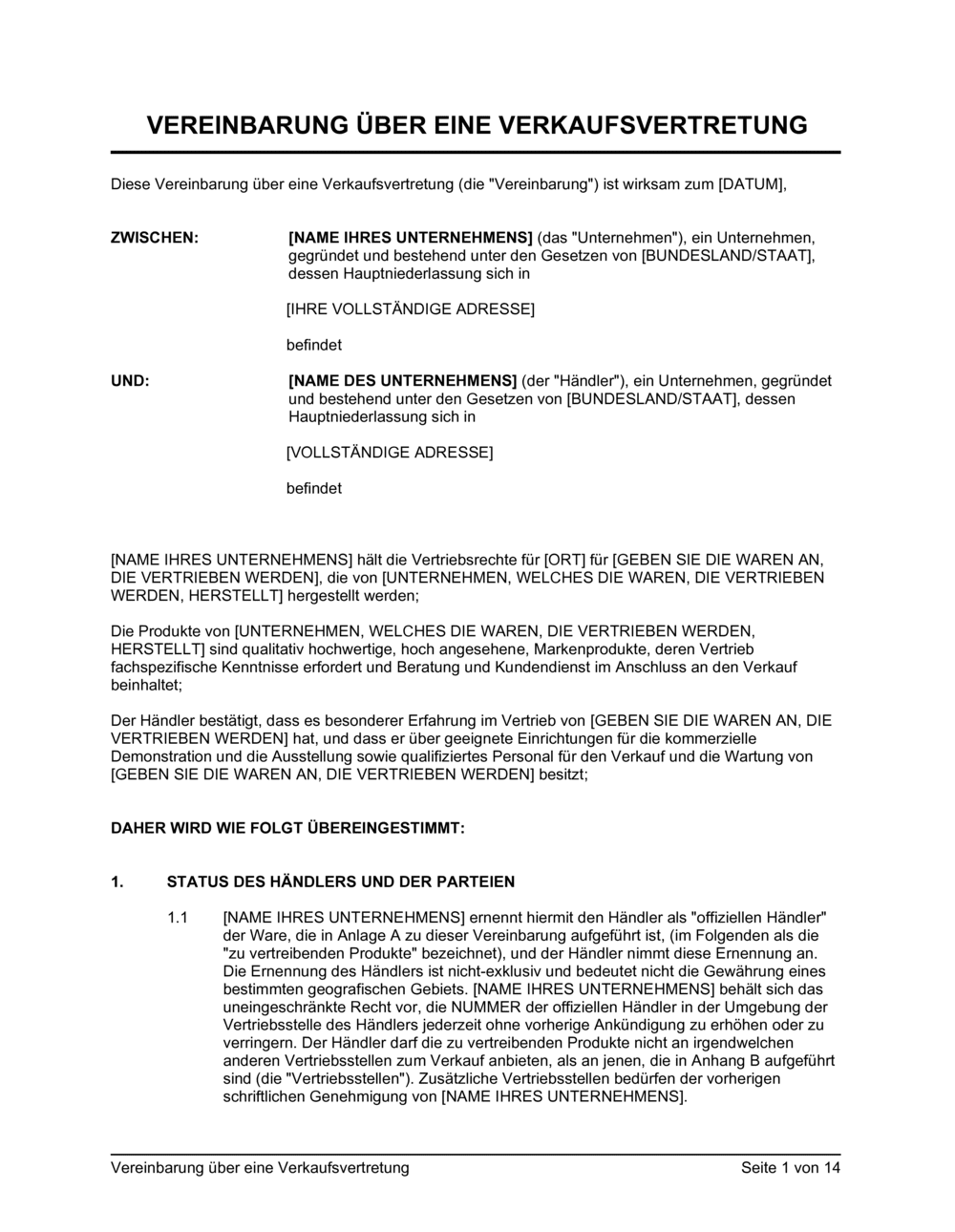 Business-in-a-Box's Vereinbarung über eine Verkaufsvertretung