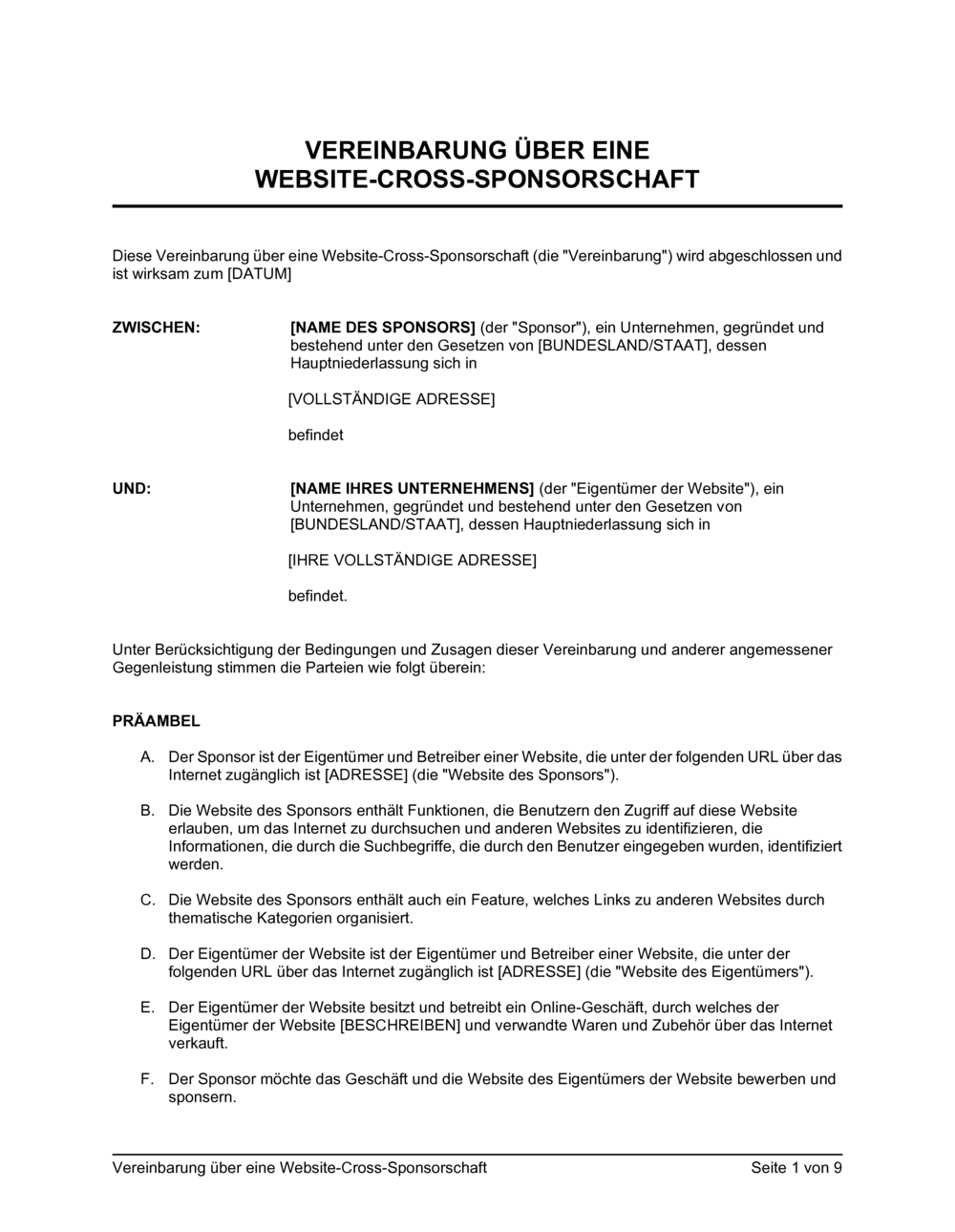 Business-in-a-Box's Vereinbarung über eine Website-Cross-Sponsorschaft