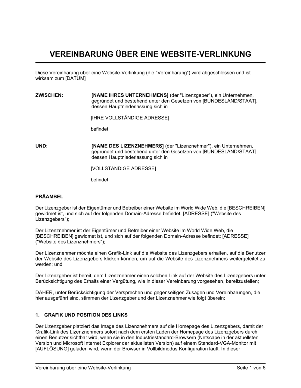 Business-in-a-Box's Vereinbarung über eine Website-Verlinkung