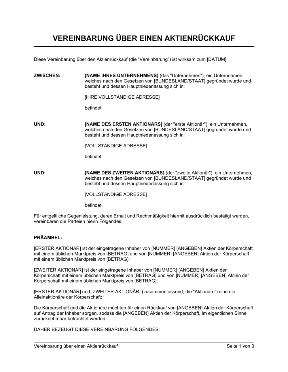 Business-in-a-Box's Vereinbarung über einen Aktienrückkauf