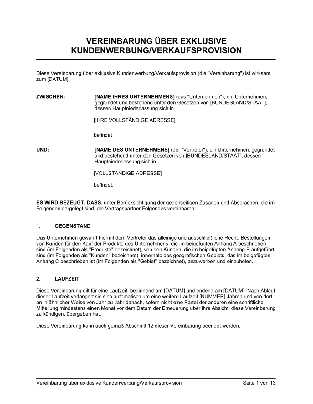 Business-in-a-Box's Vereinbarung über exklusive Kundenwerbung Verkaufsprovision