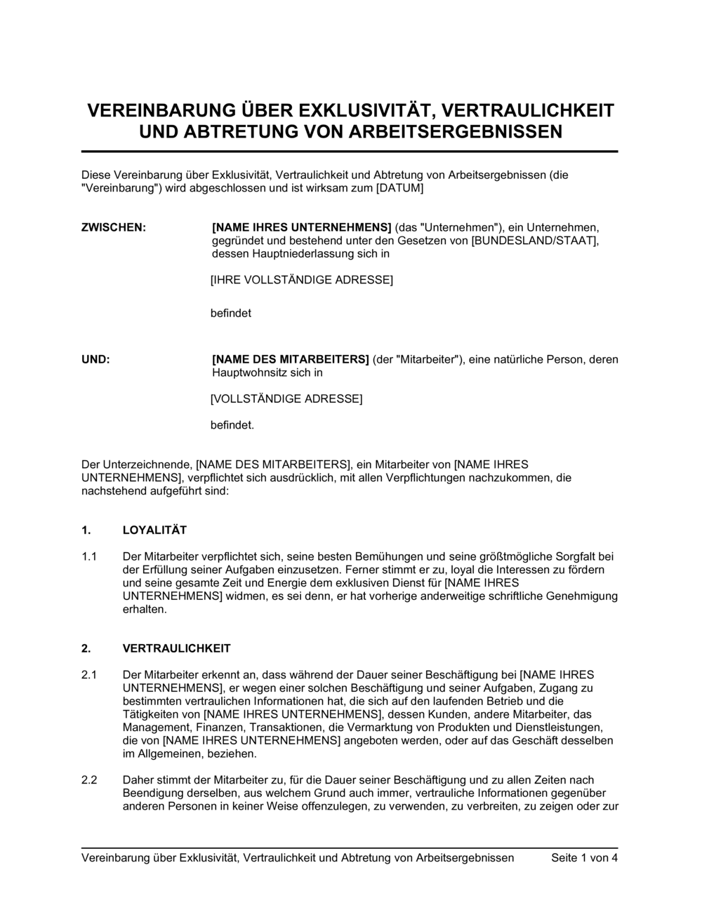 Business-in-a-Box's Vereinbarung über Exklusivität Vertraulichkeit und Abtretung