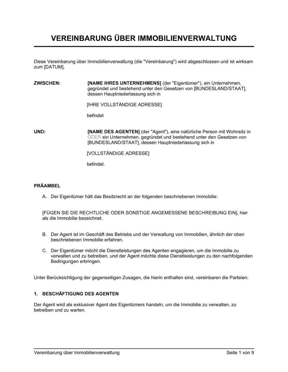 Business-in-a-Box's Vereinbarung über Immobilienverwaltung