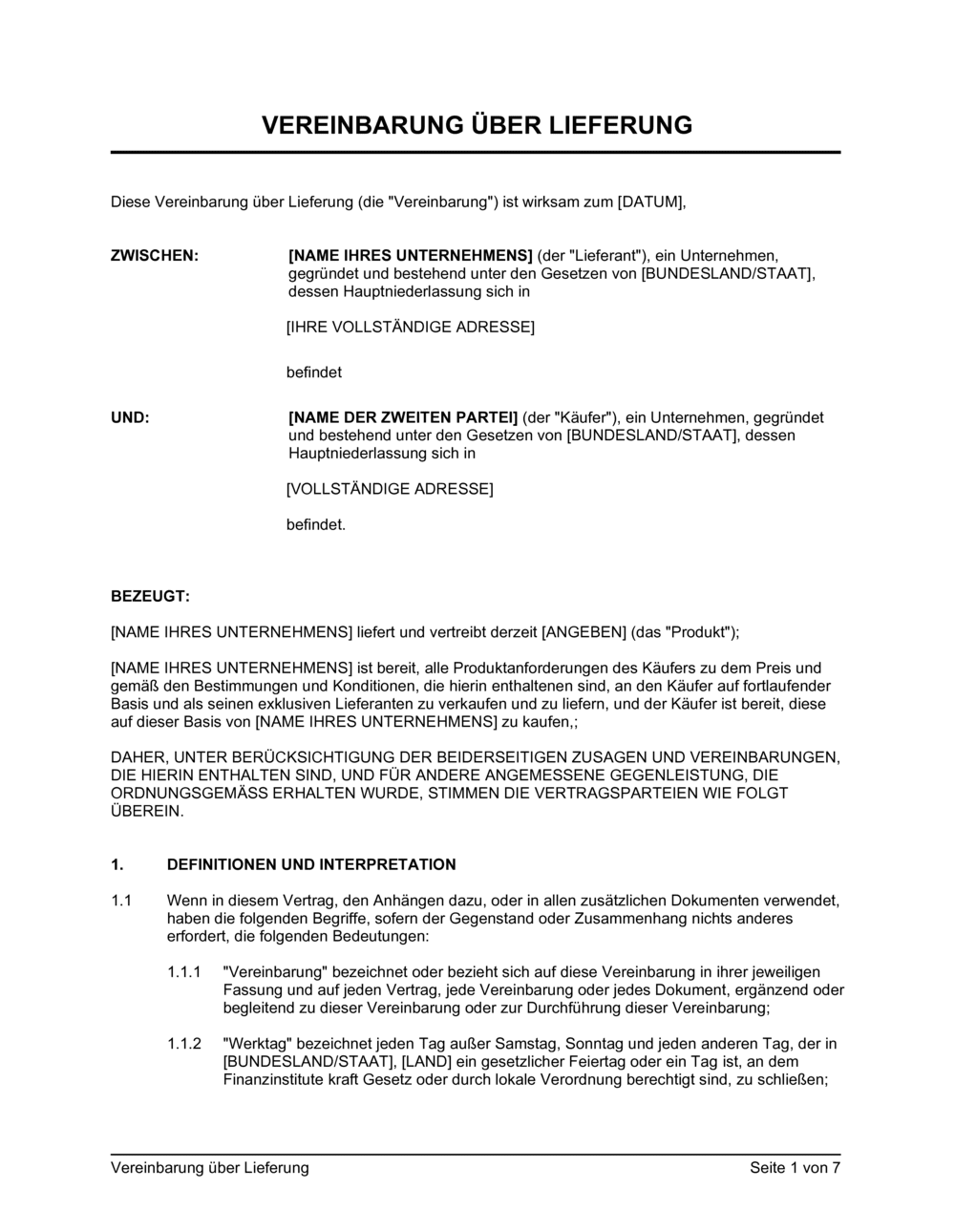 Business-in-a-Box's Vereinbarung über Lieferung