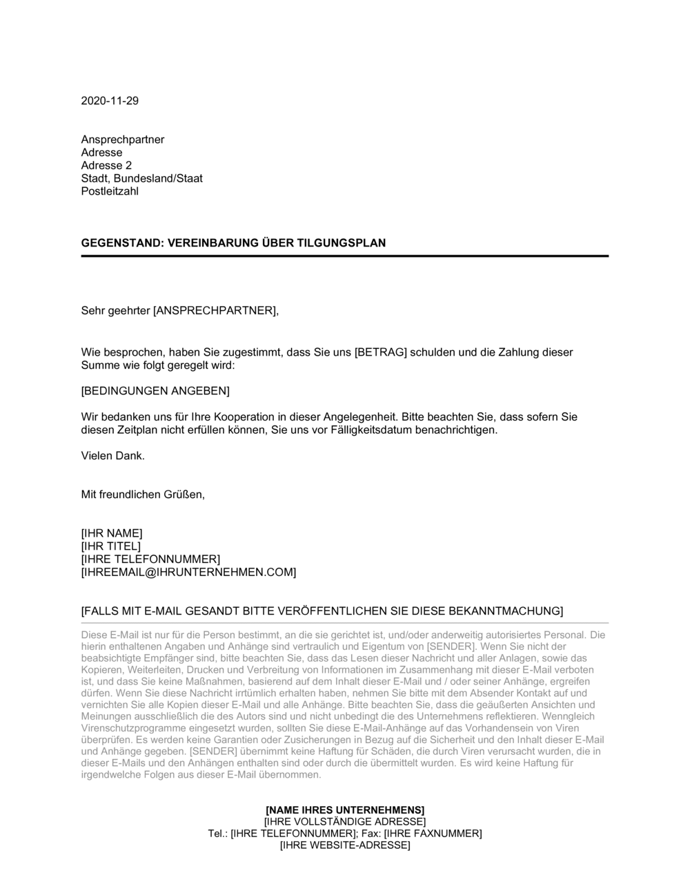 Business-in-a-Box's Vereinbarung über Tilgungsplan