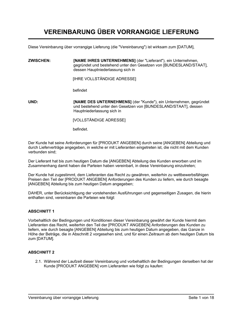Business-in-a-Box's Vereinbarung über vorrangige Lieferung