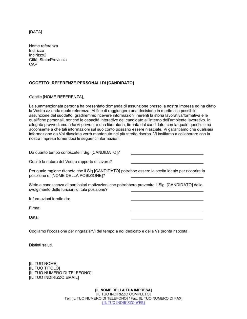 Business-in-a-Box's Verifica referenze personali