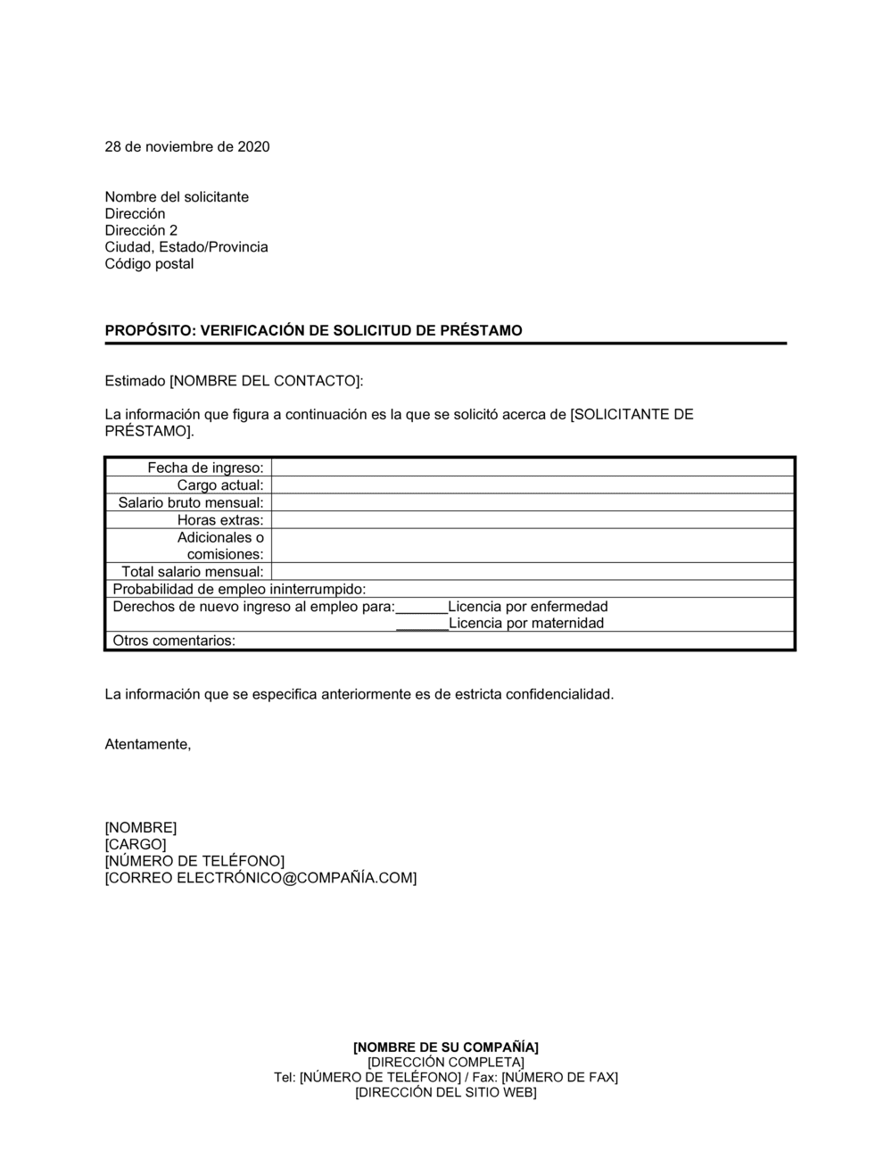 Business-in-a-Box's Verificación de empleador acerca de solicitante de préstamo