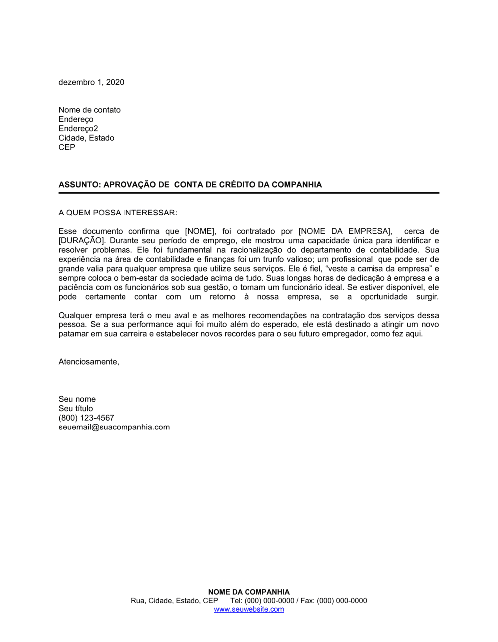 Business-in-a-Box's Verificação de Emprego e Carta de Recomendação