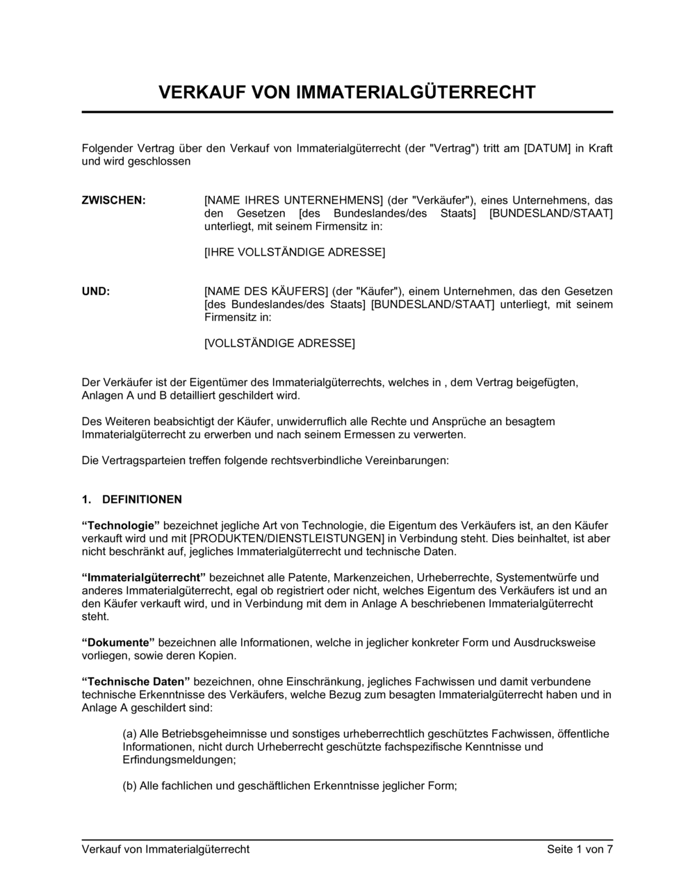 Business-in-a-Box's Verkauf von Immaterialgüterrecht