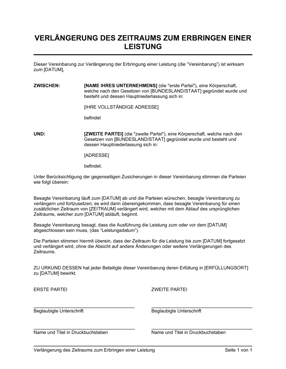 Business-in-a-Box's Verlängerung des Zeitraums zum Erbringen einer Leistung