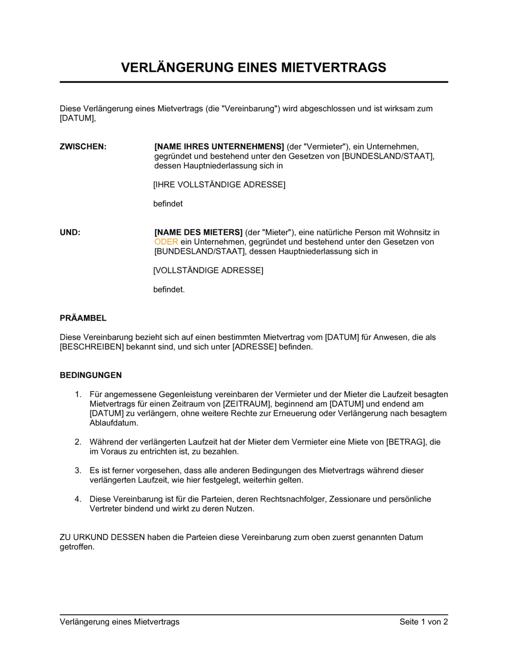 Business-in-a-Box's Verlängerung eines Mietvertrags