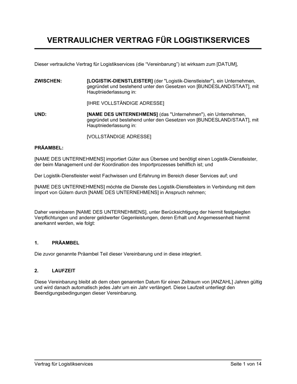 Business-in-a-Box's Vertrag für Logistikservices