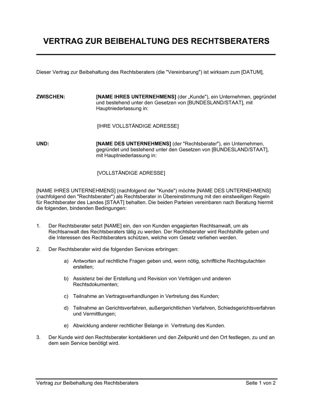 Business-in-a-Box's Vertrag über ständigen Rechtsbeistand