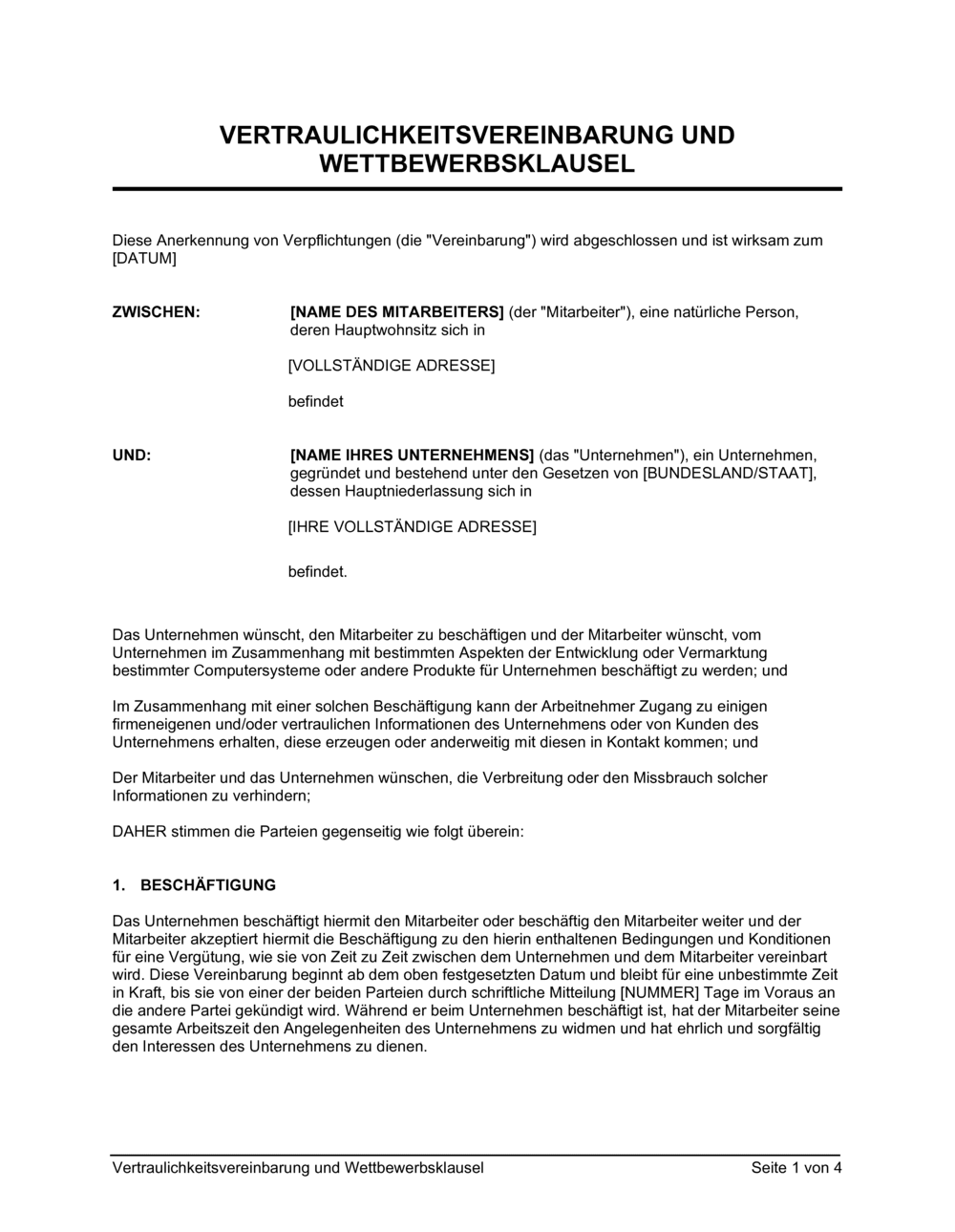 Business-in-a-Box's Vertraulichkeitsvereinbarung und Wettbewerbsklausel