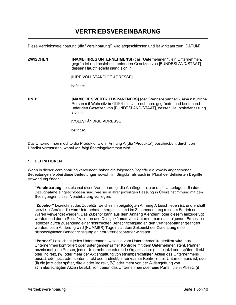 Business-in-a-Box's Vertriebsvereinbarung