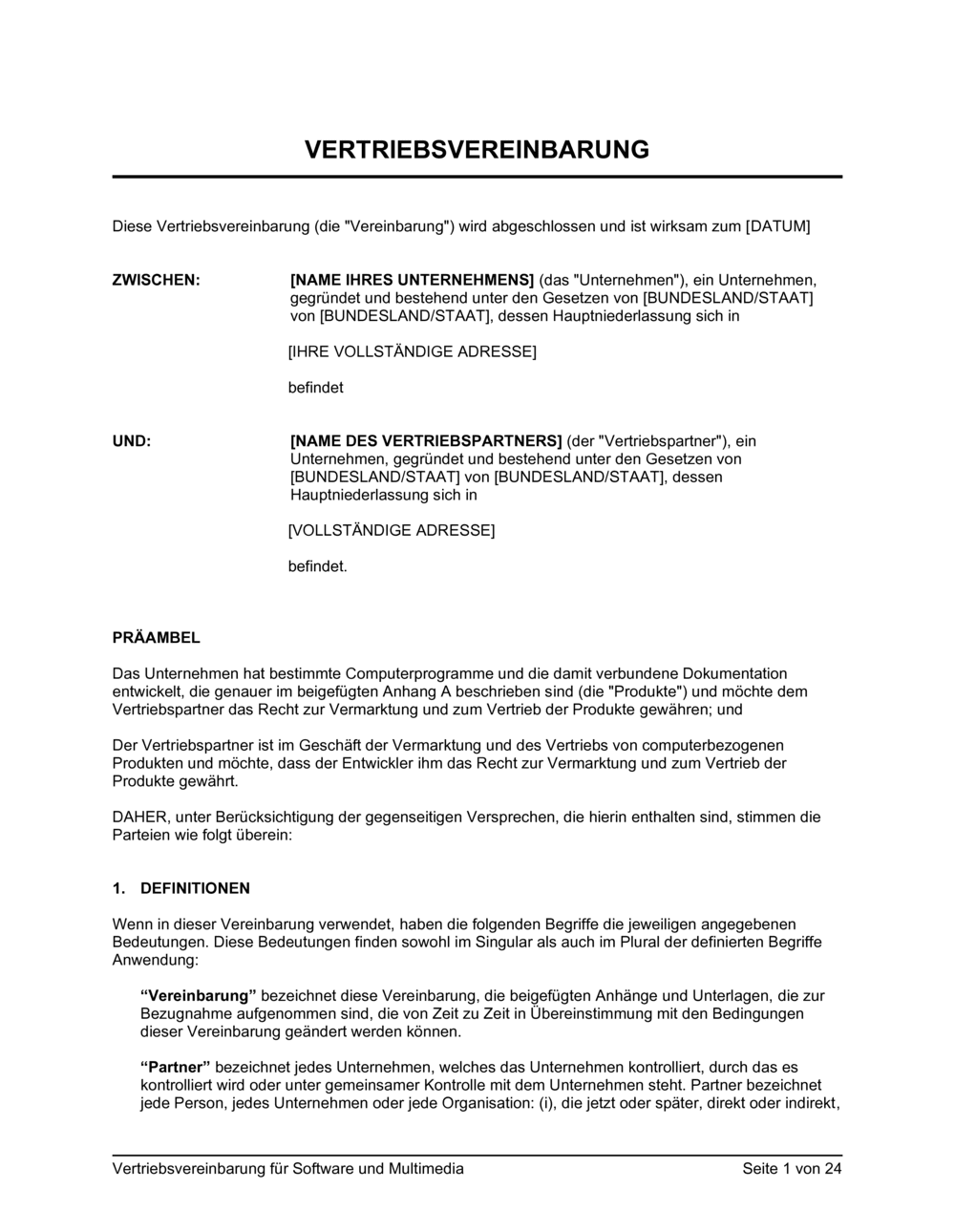 Business-in-a-Box's Vertriebsvereinbarung für Software und Multimedia