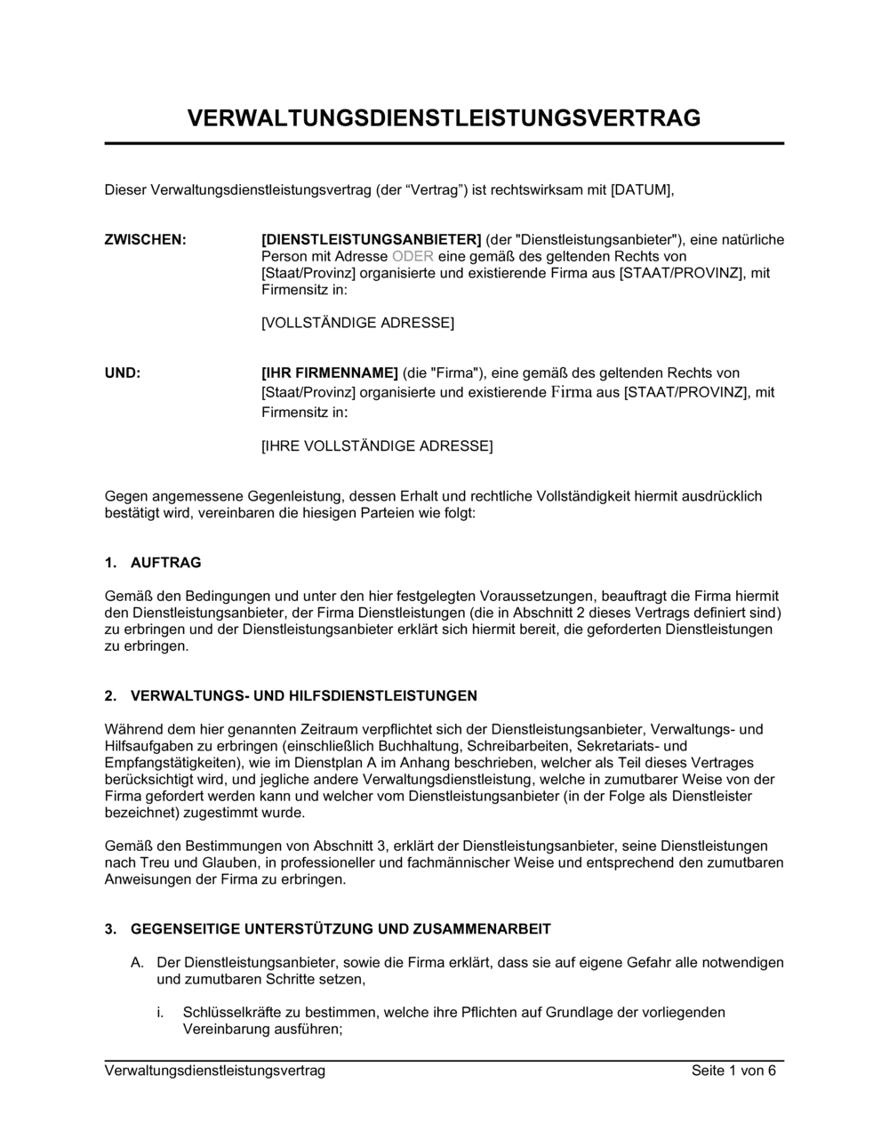 Business-in-a-Box's Verwaltungsdienstleistungsvertrag 2