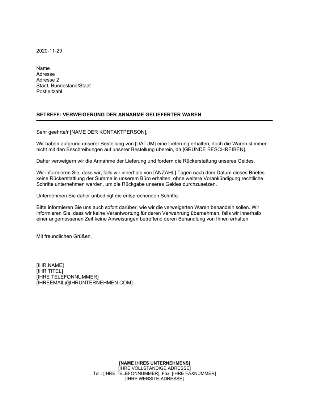 Business-in-a-Box's Verweigerung der Annahme gelieferter Waren