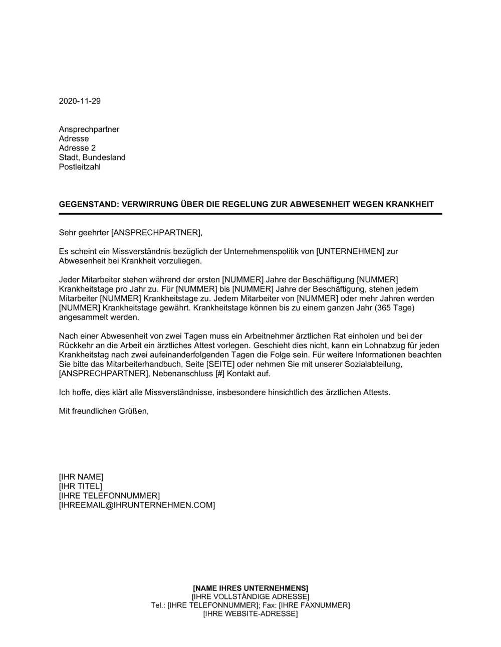 Business-in-a-Box's Verwirrung über die Regelung zur Abwesenheit wegen Krankheit