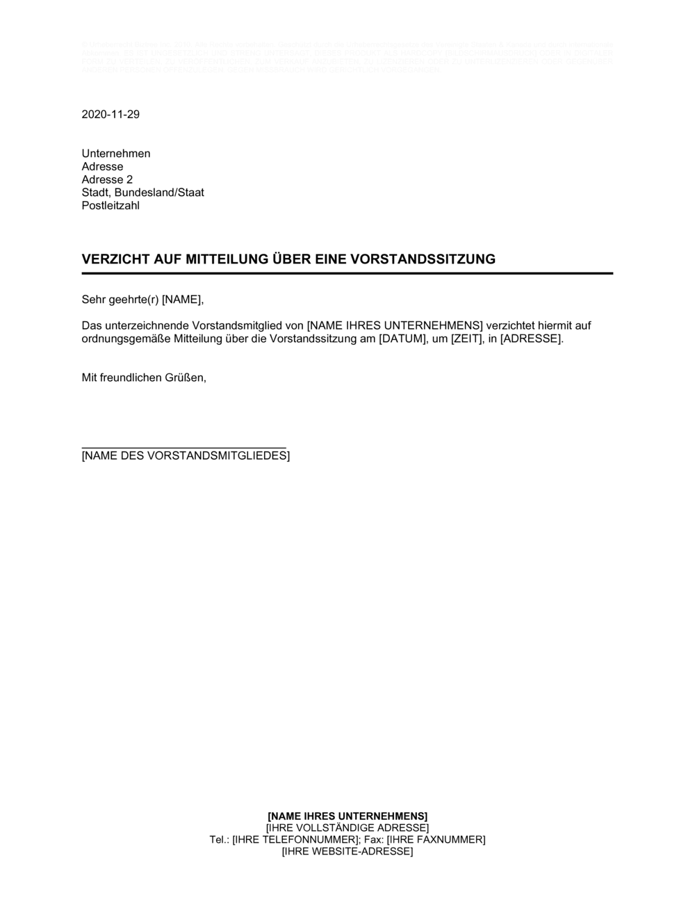 Business-in-a-Box's Verzicht auf Mitteilung über eine Vorstandssitzung