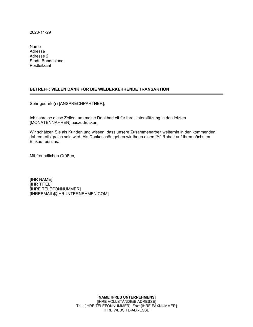 Business-in-a-Box's Vielen Dank an Kunden für wiederkehrende Transaktionen