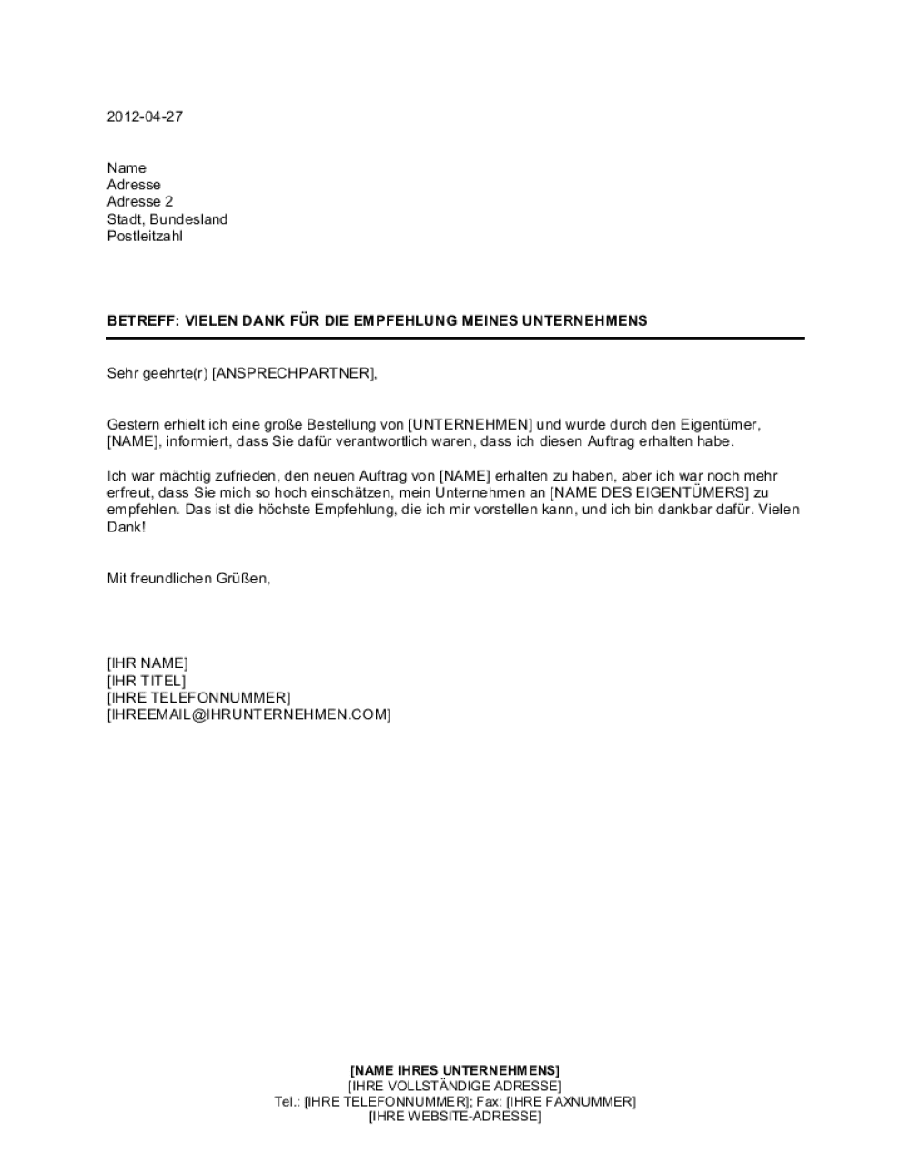 Business-in-a-Box's Vielen Dank für die Empfehlung meines Unternehmens