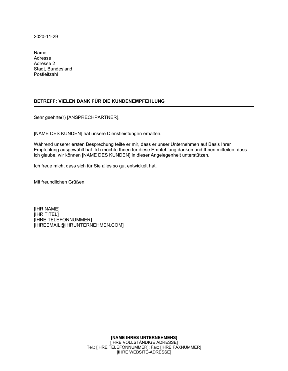 Business-in-a-Box's Vielen Dank für die Kundenempfehlung