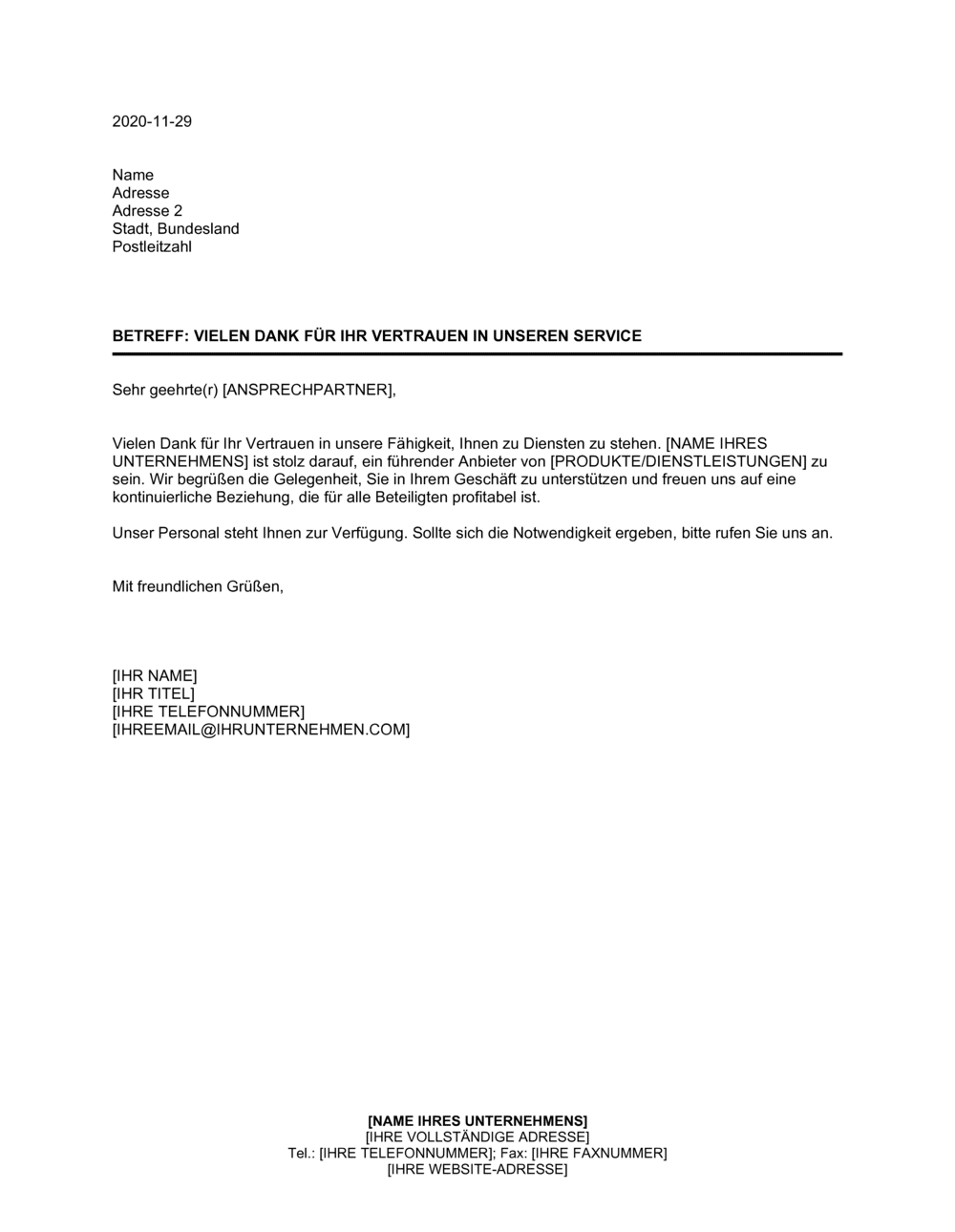 Vielen Dank für Ihr Vertrauen, Dienstleistungsunternehmen